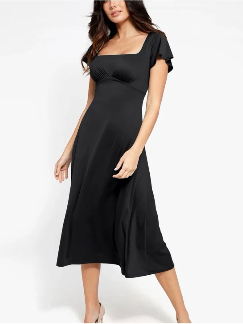 NWT New Popilush Shapewear Flutter Sleeve Sculpting A-Line Midi Dress Medium